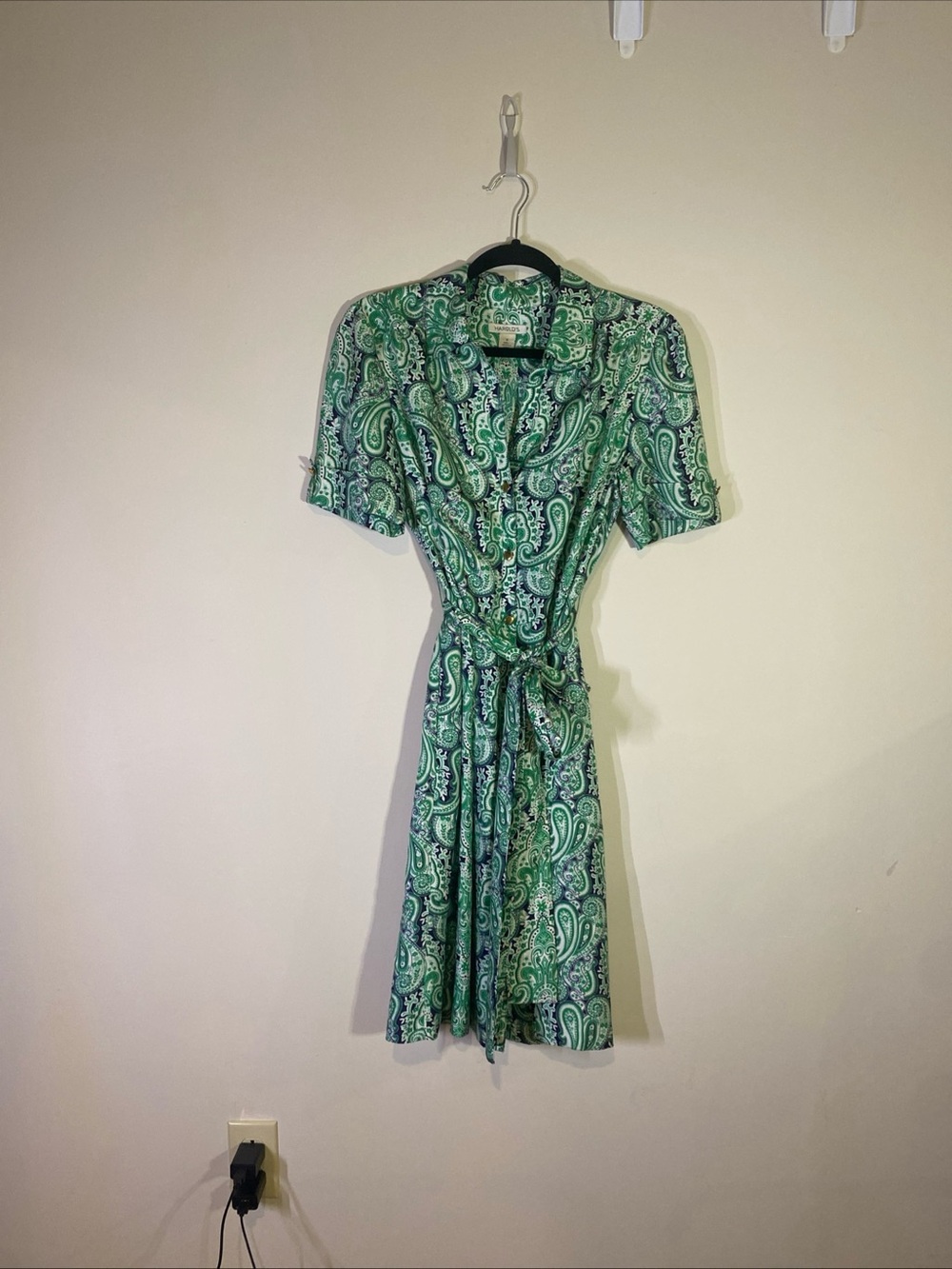 Harold's Green Paisley Silk Dress with Tie Waist